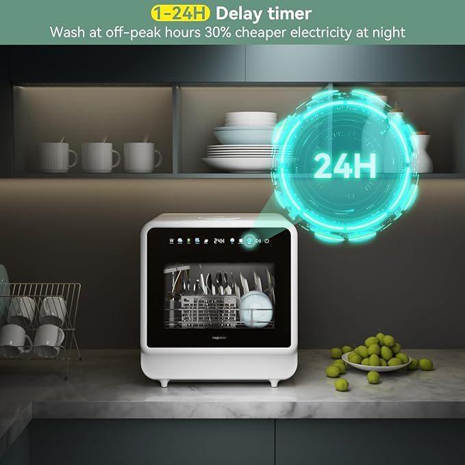 Portable Dishwasher, Countertop Dishwasher with Color Screen, 5 Place Settings & 8 Washing Programs, Mini Dishwashers, 3 Spray Arms with 5 L Built-in Water Tank