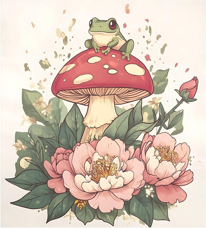 Dishwasher Magnet Cover, Mushroom Frog Flower Magnet Sticker Fridge Panel Decal for Home Kitchen Decor, 23x26in