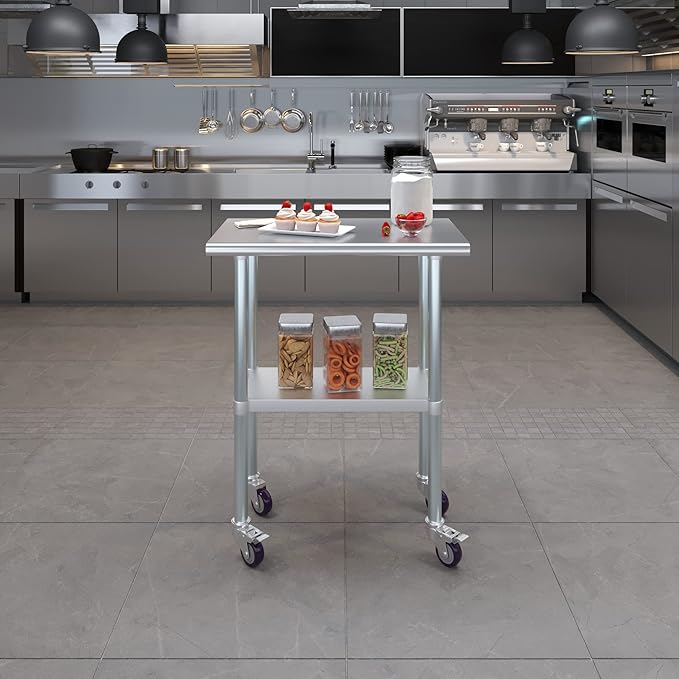 AmGood 30" Long x 18" Deep Stainless Steel Table with Casters