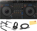 AlphaTheta DDJ-GRV6 4-Channel Performance DJ Controller Bundle with Laptop Stand, Headphones, TRS-to-Dual-TS Stereo Breakout Cable, and Austin Bazaar Polishing Cloth