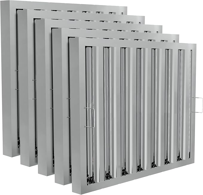 Stainless Steel Commercial Kitchen Hood Filter, Range Hood Baffle Grease Filter for Restaurant Exhaust Hoods, UL/NSF Listed, 24.5W x 19.5H Inch 7 Grooves Hood Filters（5 Pack）