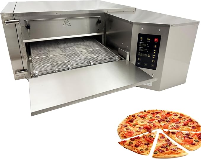 Conveyor Pizza Oven 32~572°F Commercial Conveyor Belt Hot Air Pizza Oven with 360° Circulating Fan Baking Electric Oven for Pizzerias, Cafes, and Fast-food Restaurants AC220V 3PH