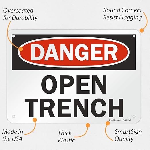 SmartSign "Danger - Open Trench" Sign | 7" x 10" Plastic