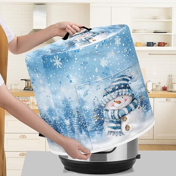 Xoenoiee Blue Christmas Tree Snowman Pattern Kitchen Appliance Dust Covers with Pockets, Electric Pressure Cooker Cover Compatible with Crock Pot, Rice Cooker Cover, for 3 Qt