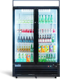 ICECASA 48" W Merchandiser Commercial Display Refrigerator Double Glass Door Reach-in 36 Cu.ft Display Refrigerator Fan Cooling for Restuarant, Bar, Shop, etc