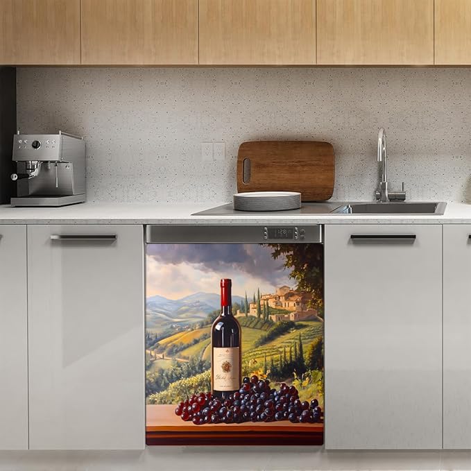 Farm Grapes Wine Dishwasher Magnet Cover Front Dishwasher Cover Decor Reusable Magnetic Door Cover Panel Decal Home Appliances Stickers Kitchen Refrigerator Fridge 23"x26"