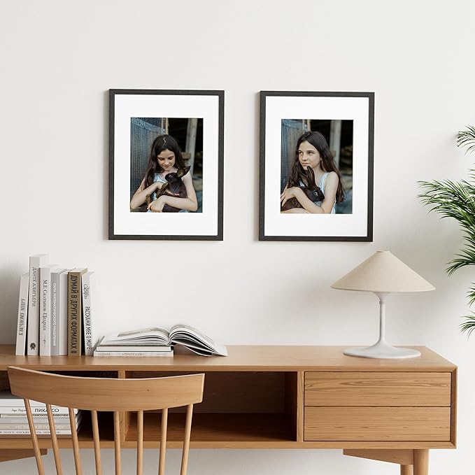 Vittanly 12x16 Picture Frame Set of 2, Solid Wood Frame for Wall Art Photo and Prints, Display Photo 8.5x11 with Mat or 12x16 without Mat, Black