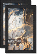 Engineered Wood 5x8 Picture Frame Set of 2, Black Frame for 5 x 8 Inch Picture Poster Photo, Light Weight 5 by 8 Frame with Wood-grain for Wall - 2 Pack/Black/5"x8"