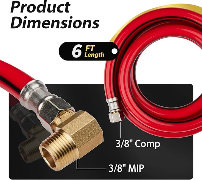 2 Pack Foskan 6FT Red PVC Dishwasher Hose With 3/8" Comp x 3/8" MIP Brass 90 Degree Elbow,Flexible Water Line Connector for Standard Dishwashers （6FT）