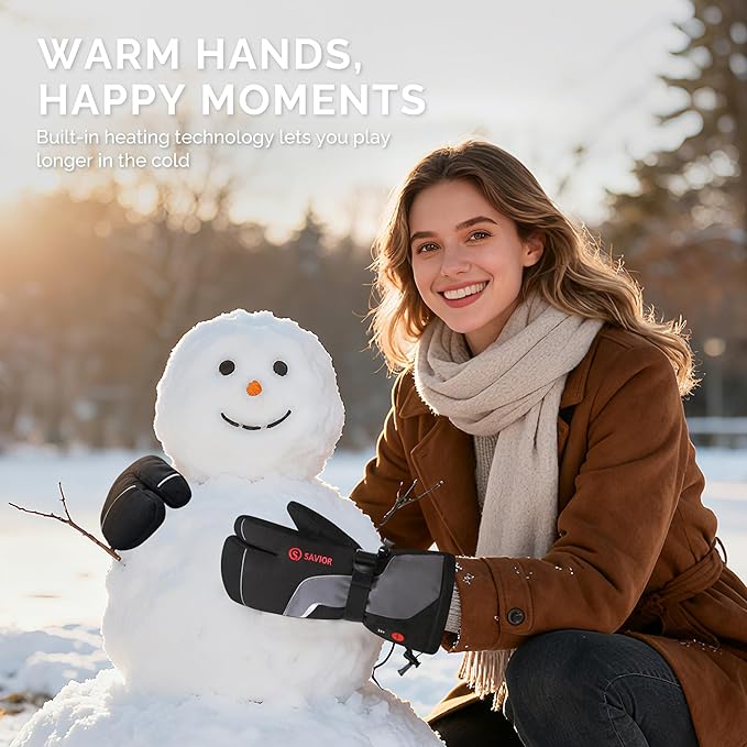 SAVIOR HEAT Heated Ski Mittens 3-Finger Gloves Electric Rechargeable Battery Mitts for Men Women Kids Winter Snowboard Motorcycle Skating Camping Hunting