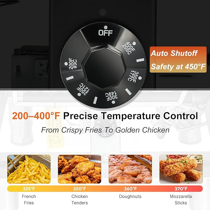Commercial Deep Fryer, 3-Burner Fryer for Restaurants, Stainless Steel Gas Floor Fryer with 2 Baskets and Adjustable Temperature, Liquid Propane Powered, 40 LBS Capacity, 400°F, 90,000 BTU