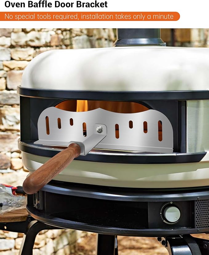 Oven Baffle Door Bracket, Compatible with All Dome Pizza Oven, 304 Stainless Steel Baffle Door with Wooden Insulated Handles
