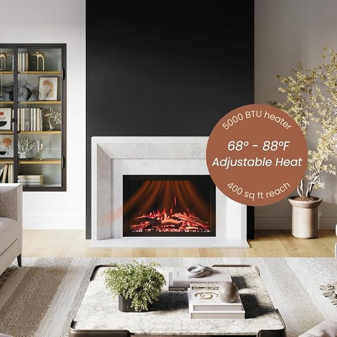 Modern Ember Highmark Traditional 33 Inch Built-in Smart Electric Fireplace Insert | Alexa/WiFi Enabled - Remote Included | Electric Firebox Heater with Multi-Color Flames | 1500W