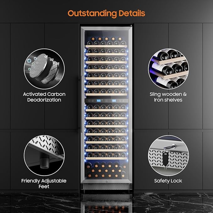 Wine Fridge 24 Inch-177 Bottle Wine Cooler Dual Zone Freestanding/Built-In with Upgraded Compressor, Low-Noise Wine Cellar & Intelligent Temperature Control
