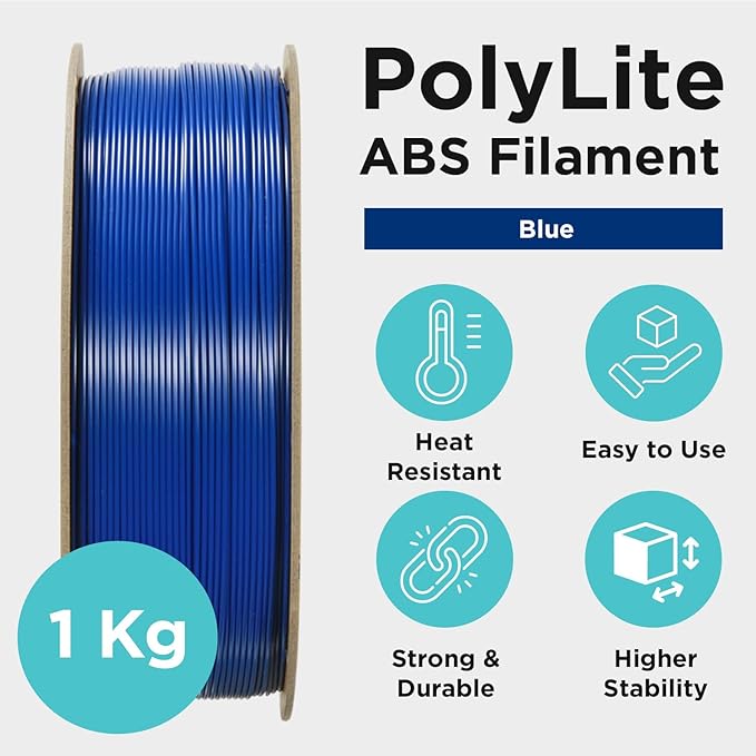 Polymaker ABS Filament 1.75mm Blue, 1kg 3D Printing Filament, PolyLite ABS 3D Printer Filament, Heat Resistant, Strong & Durable, Dimensional Accuracy +/- 0.03mm