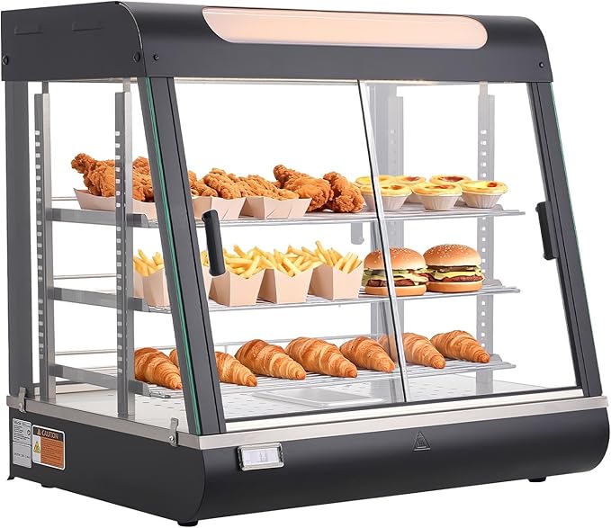 VEVOR 3-Tier Commercial Food Warmer Display, 1200W Food Display Warmer with LED Light, Top Storage and Adjustable Shelves, 86℉~185℉ Steam Heating, 106Qt/100L for Hamburger, Pizza, Bread, Fried Chicken