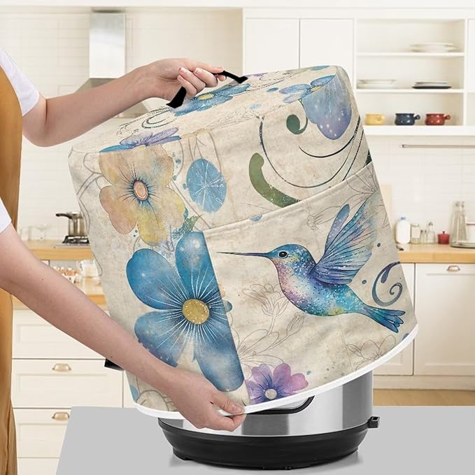 TODIYADDU Artistic Hummingbird Electric Pressure Cooker Cover Round Protective Cover Bag with Pocket and Handle for Instant Pots or Rice Cooker Kitchen Small Appliance Dust Covers Holiday Presents