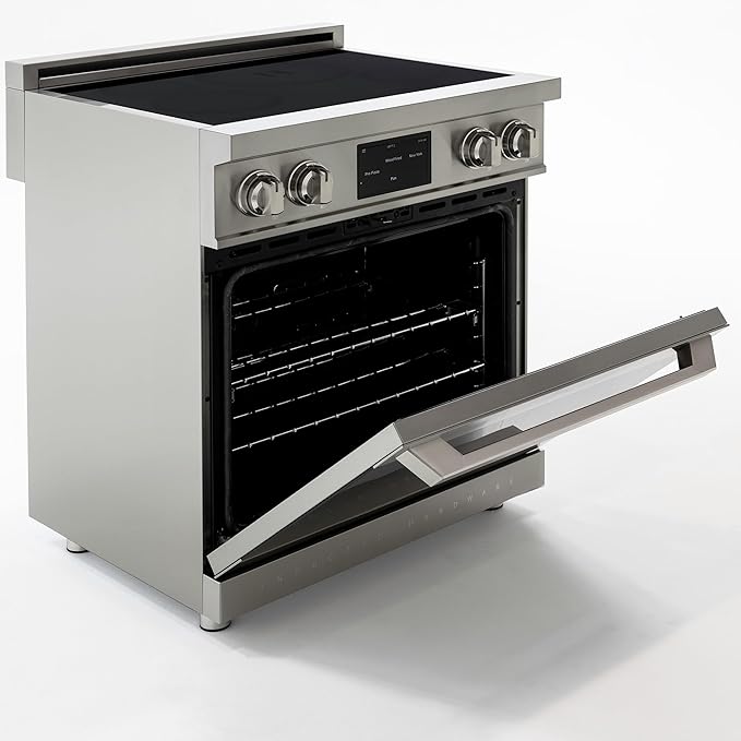 30 Inch Professional Induction Range with Convection Oven, Air Fry, 4 Burner Electric Stove, Pizza Stone - Stainless Steel
