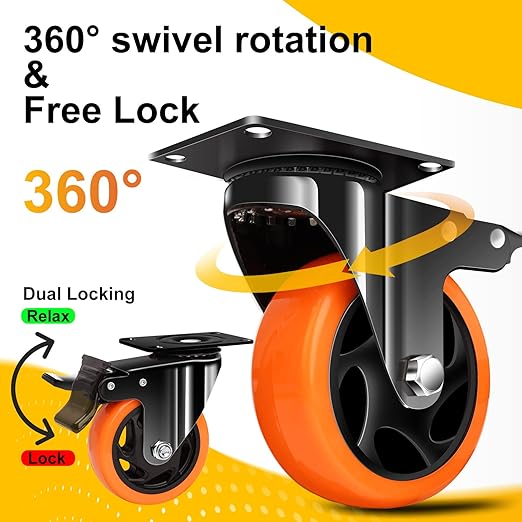 QNCZ 4" Caster Wheels, Outstanding Casters Set of 4 Heavy Duty, Silent Industrial Casters, Locking Casters Wheels for Furniture, Castor Wheels for Cart, Workbench.