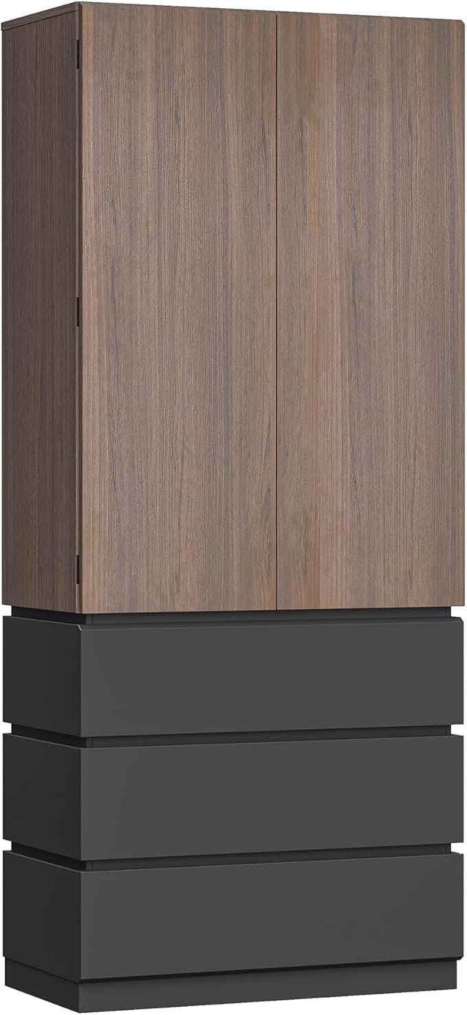 70.8" Kitchen Pantry Cabinet with 3 Drawers Freestanding Kitchen Storage with 3-Tier Cabinet & Door-Mounted Shelves Hidden Handle Magnetic Closure Freestanding Storage for Dining Room