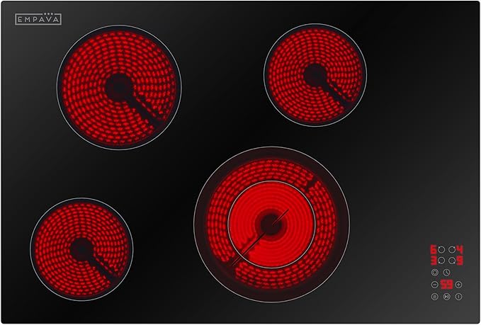 Empava 30 Inch Electric Ceramic Cooktop Built-in, 4 Radiant Burners, Dual Zone Heating, Touch Control, Child Lock, Stop & Go Pause Function, ETL Certified, Smooth Glass Surface