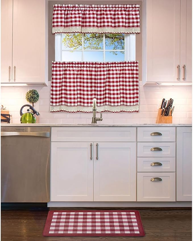 Anti-Fatigue Floor Comfort Mat - 18 x 30 Inch (Buffalo Check Burgundy) - Waterproof Non-Slip Rug - Easy to Clean Cushioned Mat for Kitchen, Bathroom, Standing Desk & Office - Achim Home Decor