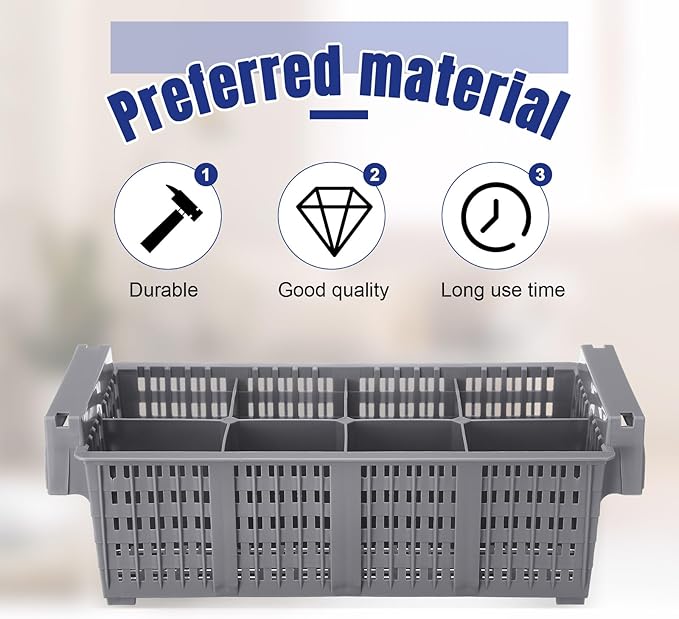 Maxdot 16inch Dishwasher Silverware Cutlery Basket 8 Compartments Washing Basket with Handle Utensil Holder Silverware Drying Rack for Kitchen Commercial(Grey)