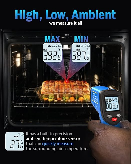 Infrared Thermometer Laser Temperature Gun, Digital Surface Heat Temp Gun Non-Contact for Cooking Food, Pizza Oven, Griddle Meat, Refrigerator, HVAC, Grill, Engine -58℉~752℉