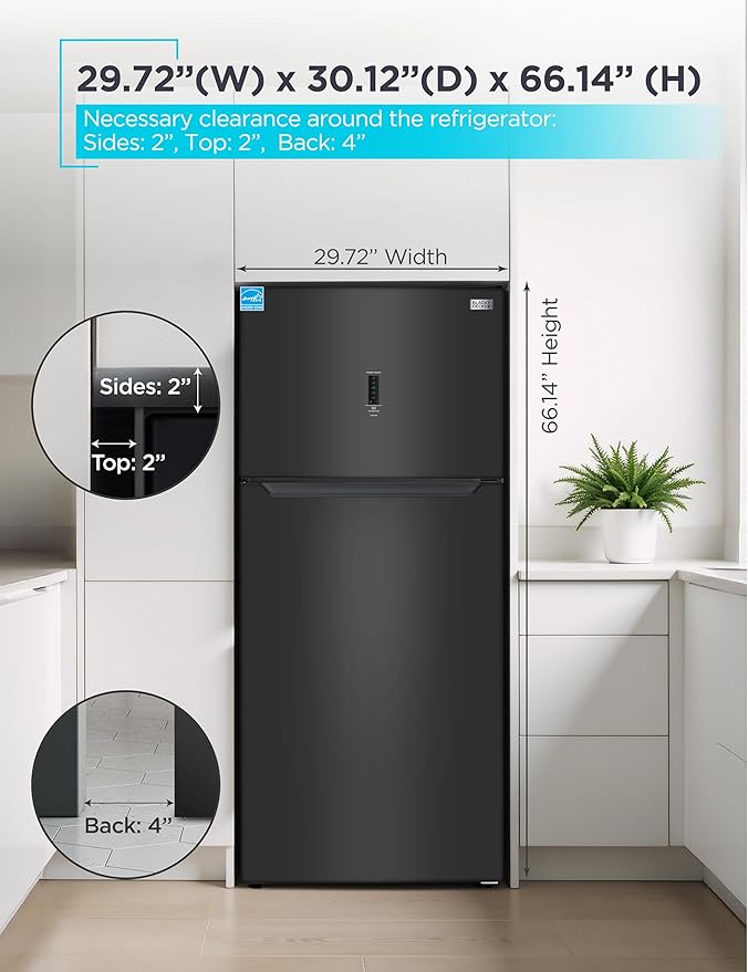 BLACK+DECKER 18.1 Cu. Ft. Top Mount Refrigerator with Freezer, 2 Door Refrigerator with Top Freezer and Adjustable Temperature Control, Full Size Fridge, ENERGY STAR Certified, BR1810HB, Black