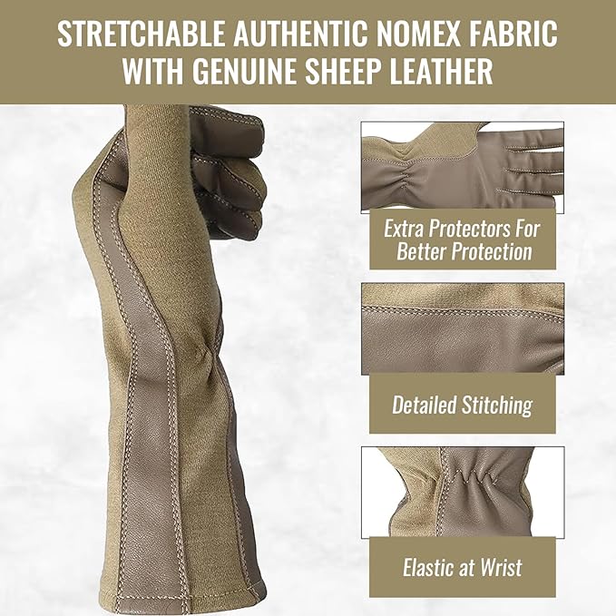 Nomex Flight Gloves, Leather Work Gloves for Men, Soft Durable Sheep Skin Leather Driving, Flying, Gardening Hunting Gloves