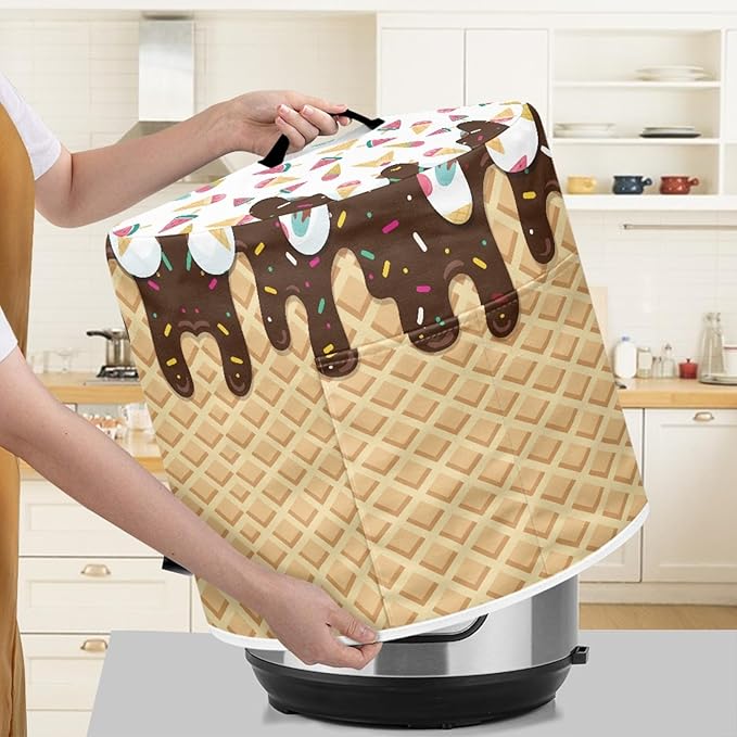 Xoenoiee Chocolate Ice Cream Pattern Pressure Cooker Cover for 3 qt Instant Pot, Kitchen Appliance Dust Cover with Pockets for Rice Cooker Air Fryer Slow Cooker
