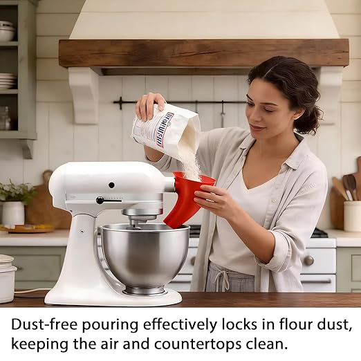 Flour Funnel for Kitchen Aid Mixer, Stand Mixer Attachment, No Mess Anti Spill Design for 4.5-5 Qt Tilt Head Dishwasher Safefor Normal Temperature Wash, Baking Tool (Black)