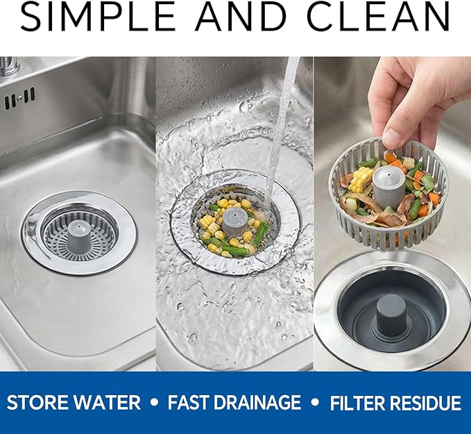 Kitchen Sink Stopper, 3 in 1 Pop Up Kitchen Sink Drain Strainer, with an Extra Basket Strainer, Sink Drain Stopper for US Standard 3-1/2 Inch, Brass Material Electroplate (Silver)