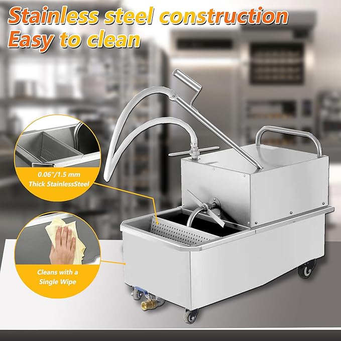 Hakka Deep Fryer Filter Machine with Oil Drain, Commercial Mobile Oil Filter System 550W For Restaurant with 32L/min Flow Rate, 48L, 3/4 HP, Come with 5pcs Filter Paper