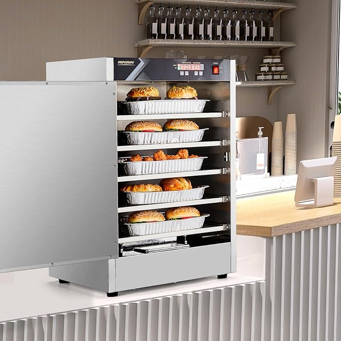 ROVSUN 5-Tier Commercial Food Warmer, Hot Box Food Warmer Pizza Warmer w/Removable Shelves Water Tray, Hot Holding Cabinet Electric Countertop for Catering Buffet Restaurant