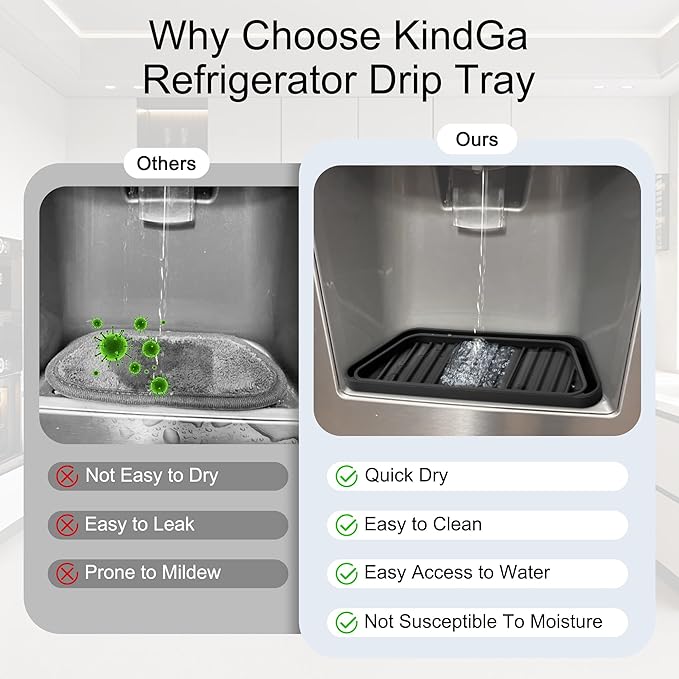 KindGa Refrigerator Drip Catcher Tray,Protector Ice and Water Dispenser Pan,Fridge Spills Water Pad Catch Basin for Drainage (Rectangular,Black)
