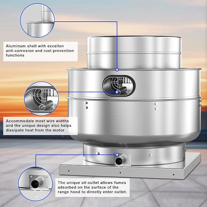 Food Truck Low Profile Exhaust Hood System Includes a 8FT Commercial Kitchen Exhaust Hood and an 1HP Restaurant Hood Grease Rated Roof Exhaust Fan