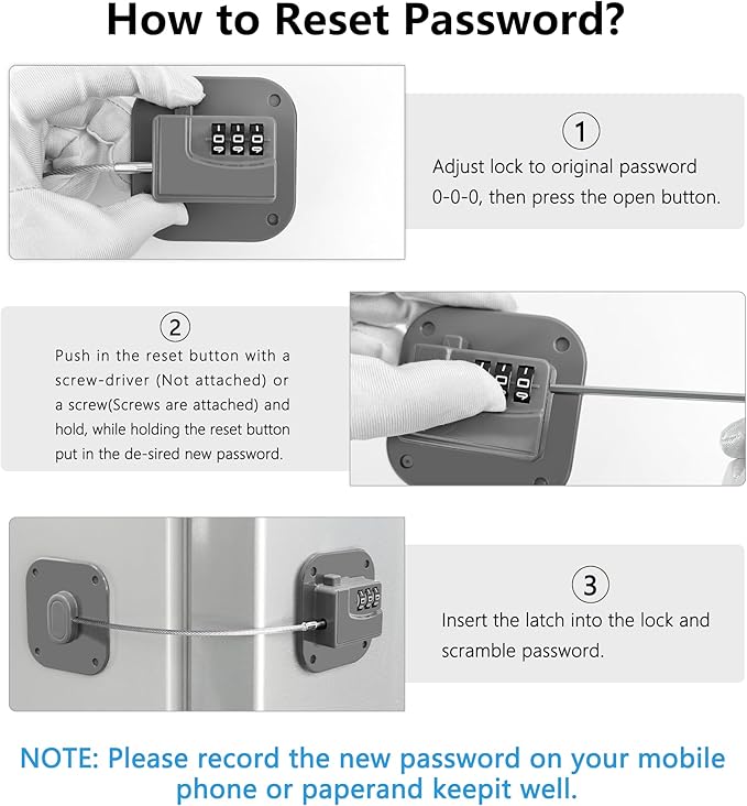 Refrigerator Lock, Heavy Duty Fridge Lock, Combination Lock for Refrigerator Cabinets, Drawers, Safety, Easy Install No Keys Needed (Grey-1Pack)