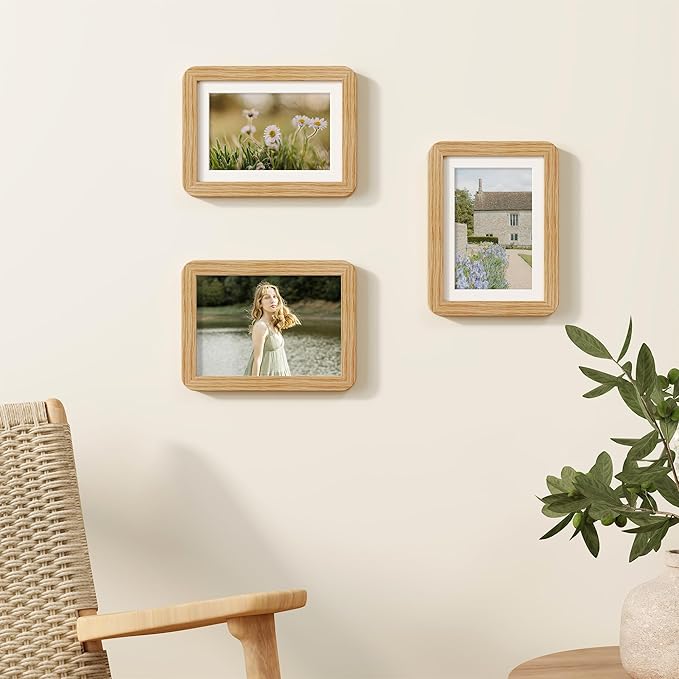 5x7 Picture Frame, 5 by 7 Photo Frames for Wall & Tabletop Display, Solid Oak Wood Frames with Plexiglass, 5x7 Frame Matted to 4x6, Light Wood 5 x 7 Gallery Wall Frame set, Natural Oak Color, 1 Pack