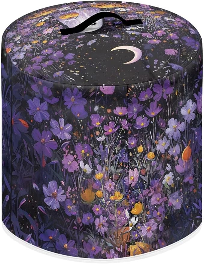 Purple Floral Halloween Ghost Dust Cover for Kitchen Accessories 8 Quart Pressure Cooker Air Fryer Rice Cooker Dust Cover with Top Handle and Storage Pocket