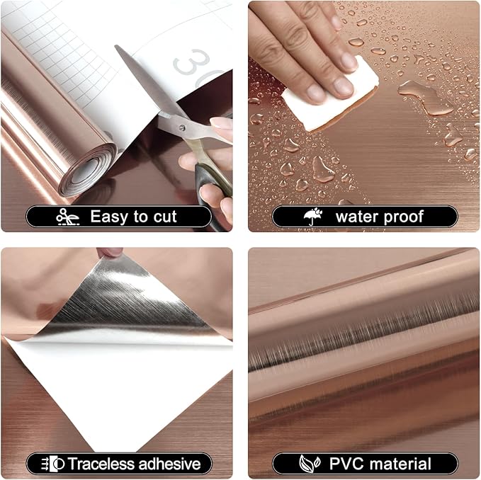 Rose Gold Contact Paper Peel and Stick Countertop Contact Paper Self-Adhesive Waterproof DIY Decor Wallpaper for Kitchen Backsplash Fridge and Cabinets A Set of 15.7"x480"