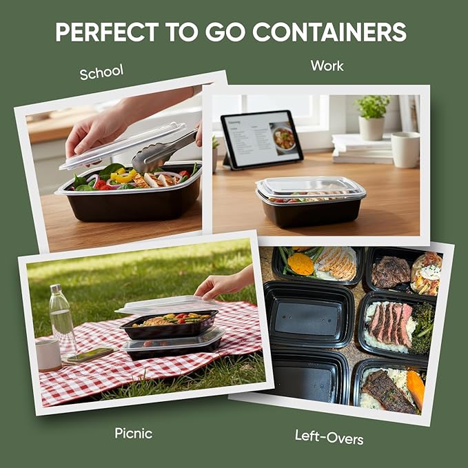 28 oz 50 Pack Meal Prep Containers BPA Free Leakproof Stackable Food Storage Containers with Lids, Microwave & Dishwasher Freezer Safe Reusable To Go Containers Bento Box Style Take Out Clear Plastic