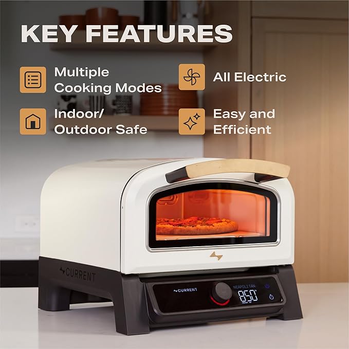Current Model P Smart Electric Pizza Oven, 12-Inch, 850°F Max, 8 Cooking Modes, App Connectivity for Temperature Monitoring & Custom Cooking Times, Compact for Indoor & Outdoor Use, Dark Gray