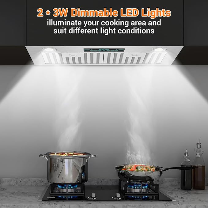 Range Hood 30 Inch Insert, 850 CFM Built-in Range Hood, Stainless Steel Kitchen Vent Hood with 4-Speed,Ducted/Ductless Hood Range with Bright LED Lights, Smart Control Panel