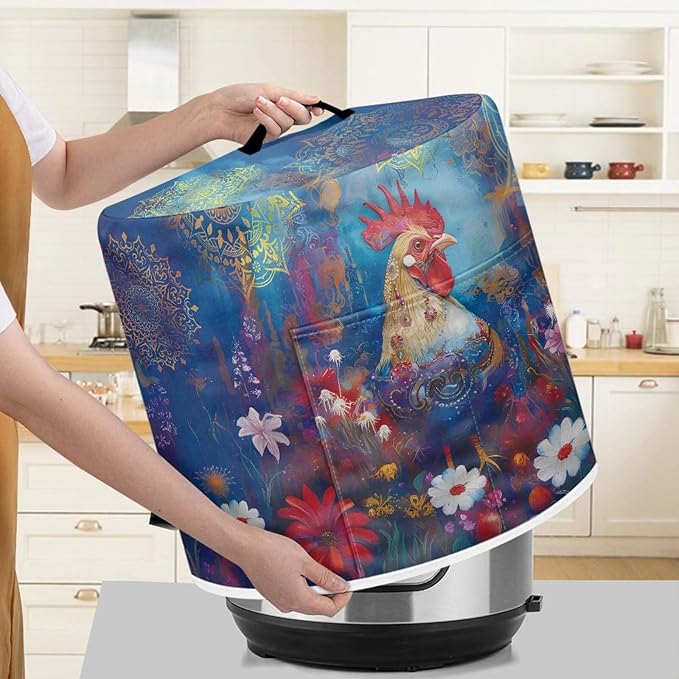 Rooster Flower Print Dust Cover for Instant Pot, 8 Quart Pressure Cooker, Polyester, Not Water Resistant