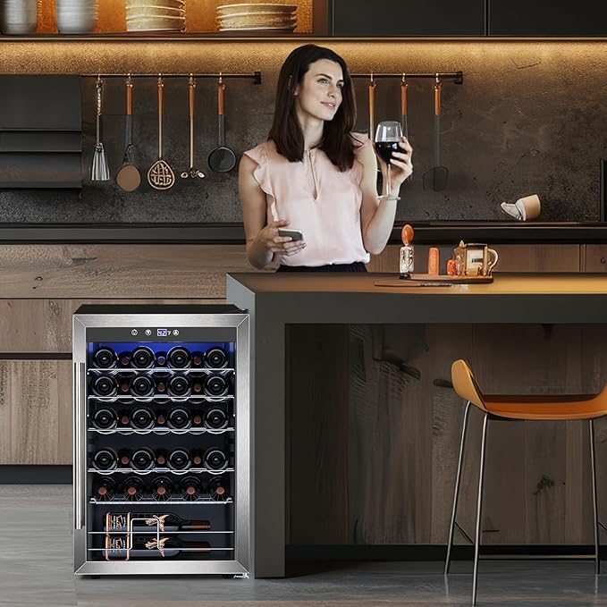 4.4 Cu.ft Wine Cooler Refrigerator, 37 Bottle Freestanding Cabinet Wine Cellars, Wine Fridge with Glass Door for Home Use, Protecting Your Reds, Silver