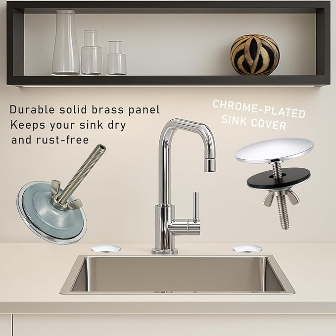 Solid Brass Kitchen Sink Hole Cover, 2 Inch Faucet Hole Cover, Polished Chrome Finish Tap Hole Plate Stopper Cover, Countertop Hole Cover for Kitchen and Bathroom Sinks (Polished Chrome)