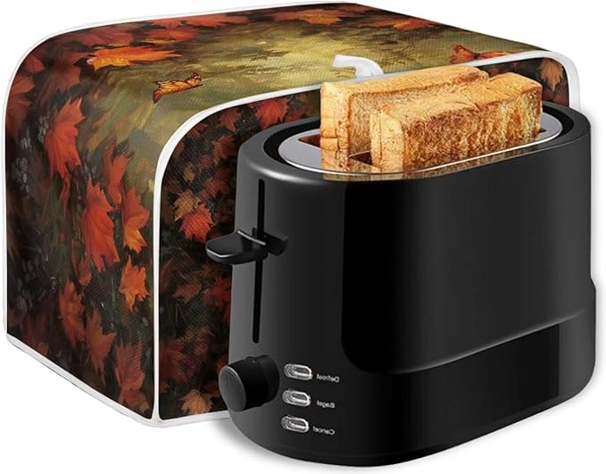 UNICEU Fall Toaster Cover 2 Slience Rooster Pumpkin Butterfly Print Fingerprint Protection for Bread Maker Kitchen Small Appliance Protection Home Decor