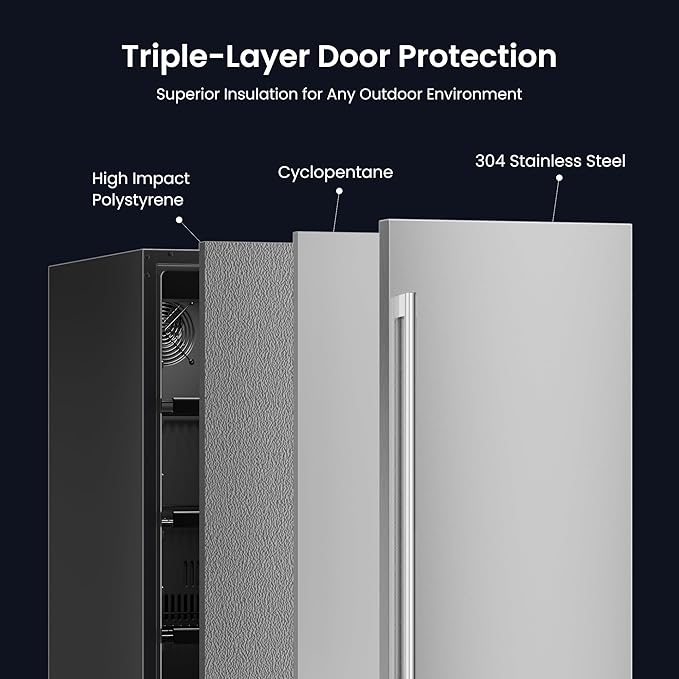 Yeego 15 Inch Beverage Refrigerator, 100-Can Beverage Cooler with Lock & Auto Defrost, Stainless Steel Indoor & Covered Outdoor Beverage Fridge, Freestanding or Under Counter for Beer, Soda & Wine