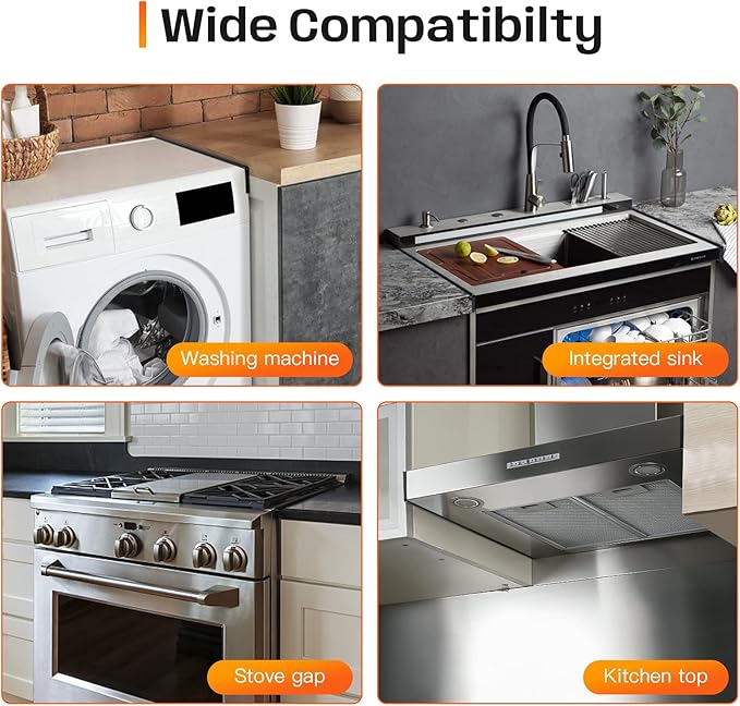 Stove Gap Covers, 25.6" Long & 0.4" Wide Stove Counter Side Gap Guards, Oven Gap Filler with Aluminum, Heat Resistant and Easy to Clean, Range Trim Kit, Left and Right 2 PCS(Black)